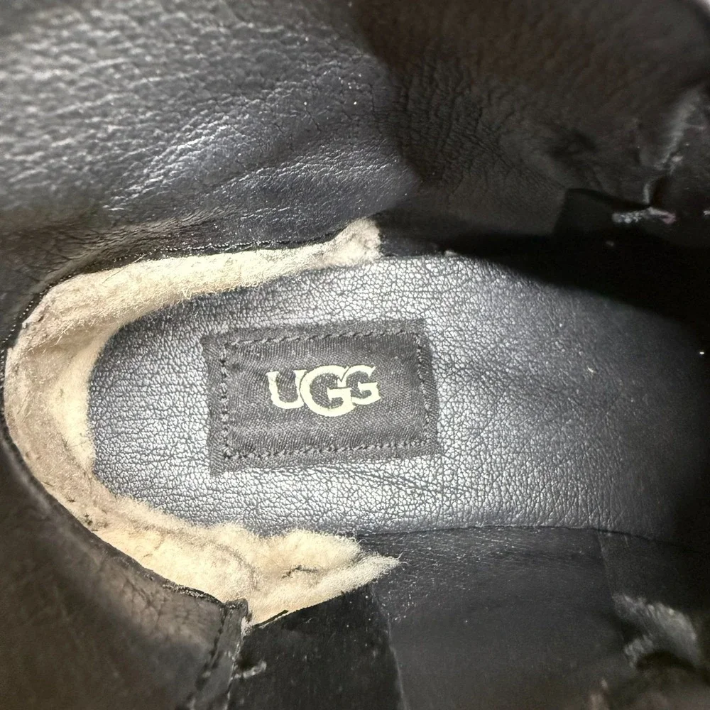 UGG Sloane Double Ring Ankle Boots Womens 7.5 Black Suede Braided Zipper